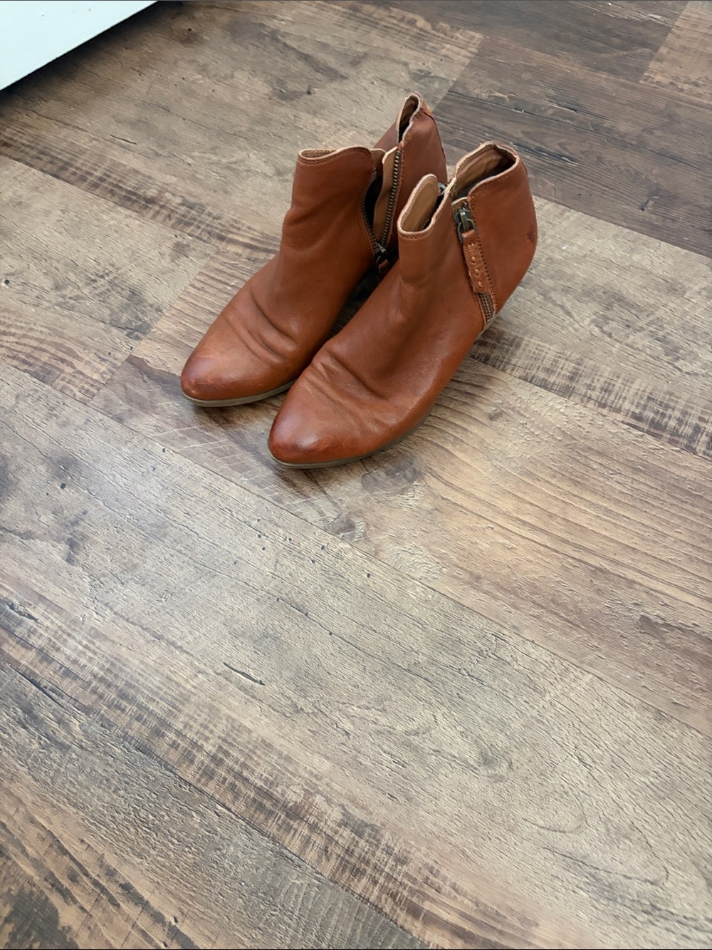 Frye Cognac Leather Ankle Booties with Side Zip